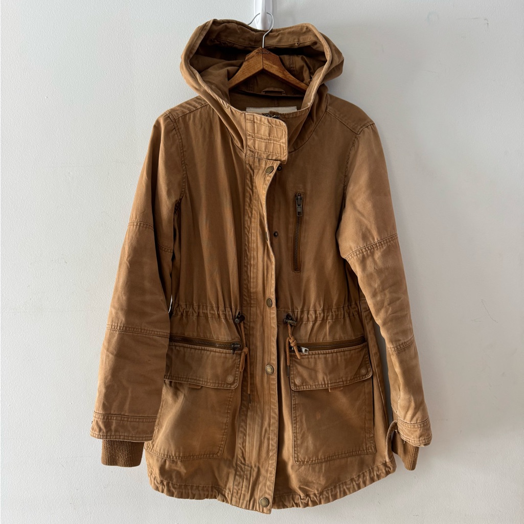Garage 3 In 1 Parka Coat Jacket, Size Small, Distressed, Retro, Khaki, Zipper